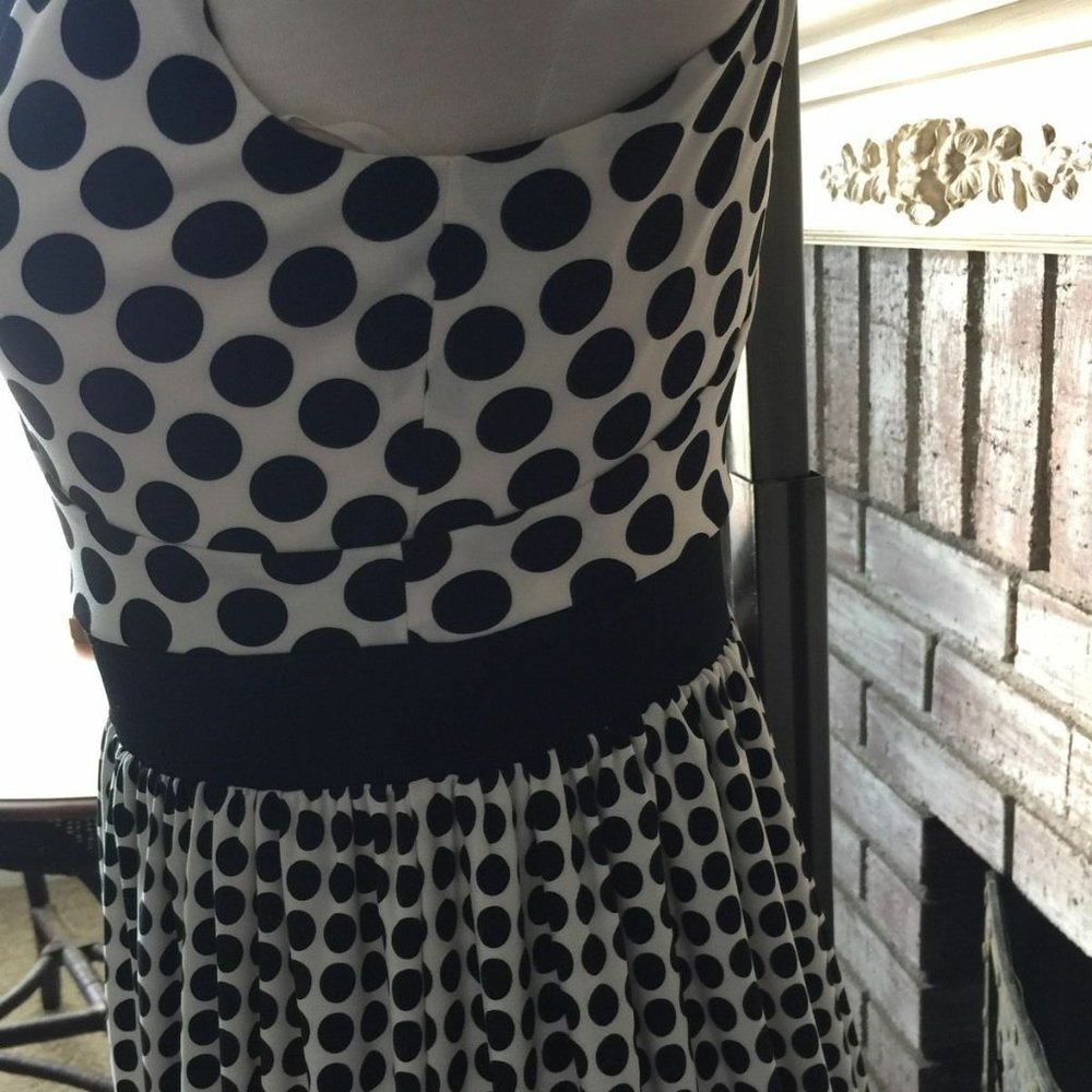 BOSTON PROPER Womens BLACK WHITE DOT Career Casual Cocktail Empire Dress Sz 8 - Picture 3 of 5